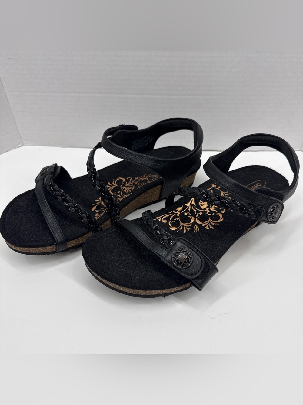 Aetrex Jillian Black Leather Orthotic Comfort Arch Strap Sandals Womens Size 11